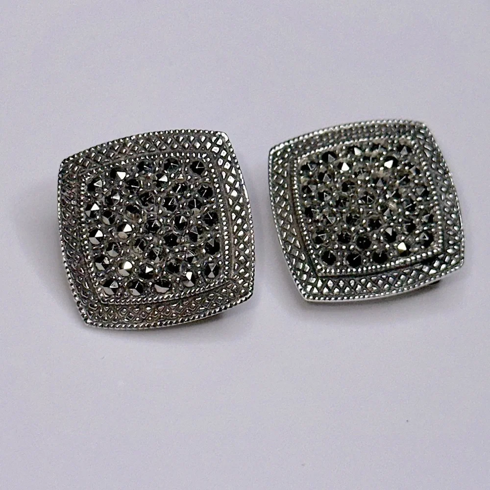 VINTAGE x STERLING SILVER DESIGNER ARTISAN EARRINGS | 925 & MARCASITES |TIMELESS